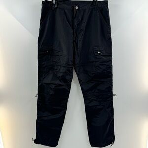MNML Men's Black Parachute Pants – Size 32, Silver Snap Buttons, 100% Nylon